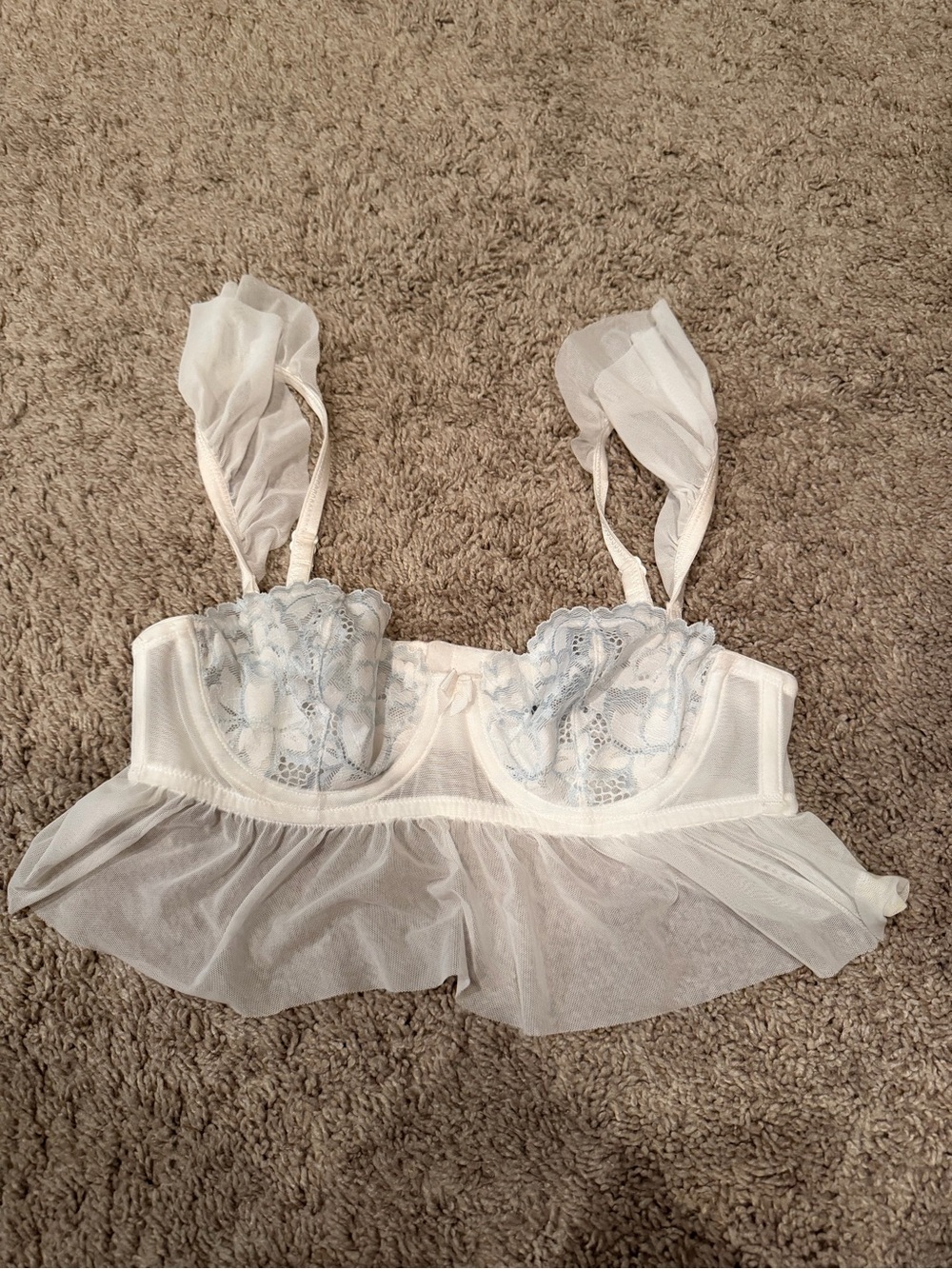 Adore Me White Bralette with panties with Light Blue Lace Detail